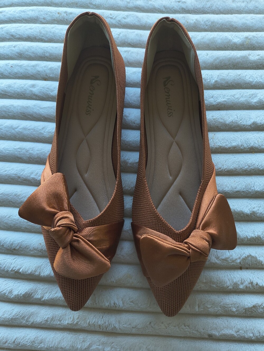 Women's Pointed Toe Bow Ballet Flats - Burnt Orange - Picture 5 of 6